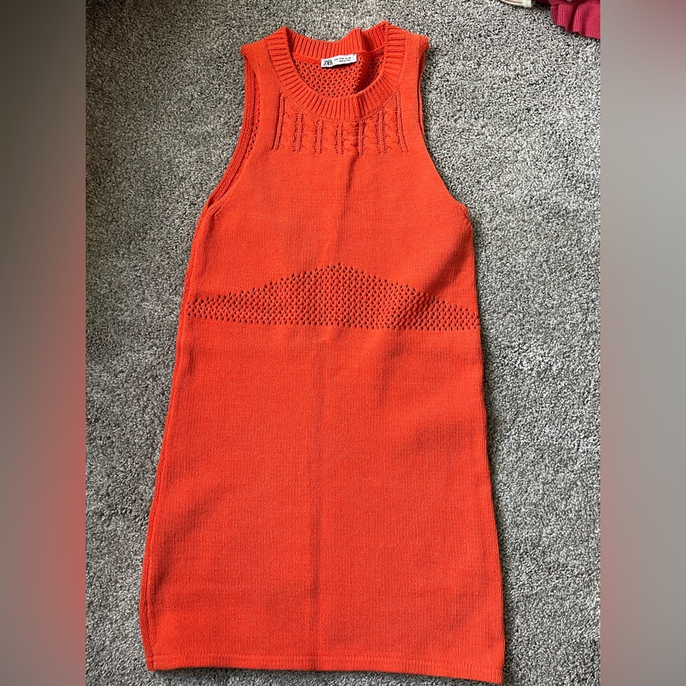 Orange Sleeveless Knit Dress